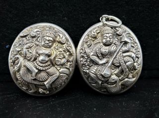 Fine Antique Indian Silver Double Sided Locket Of Hindu Goddess