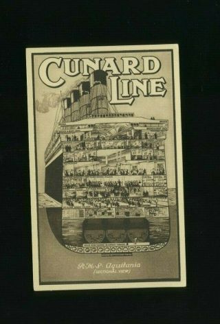 Rms Aquitania Sectional View - Cunard Line - Vintage Ship / Oceanliner Postcard