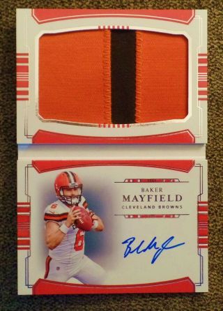 2018 National Treasures Baker Mayfield Rookie Auto Book Jumbo Patch /99 Browns