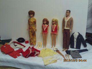 4 Vintage Barbie Red Bubble Head,  Ken And 2 Skippers 1960s Dolls & Accessories