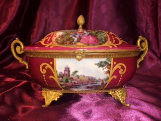 Antique French Sevres Style Hand Painted Casket Trinket Box C.  Early 1900s