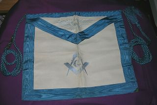 Masonic Blue Lodge Apron White Leather Blue Border Vintage Freemasonry A