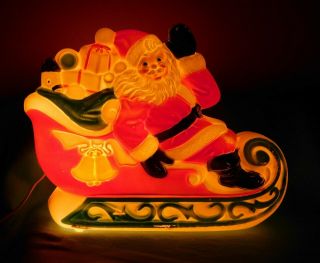 Vintage Empire Plastic Blow Mold Light Up Santa Claus And Sleigh 1970