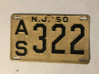 Vintage 1950 Jersey License Plate As 322