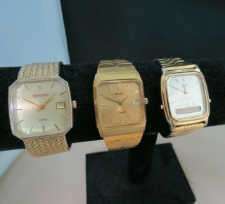Bundle Of 3 X Vintage Gold Tone Wrist Watches - J2