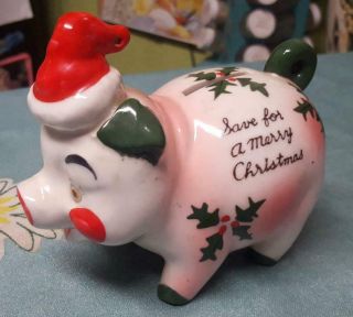 Vintage Ceramic Pig In Santa Hat Piggy Bank Save For A Merry Christmas Kreiss
