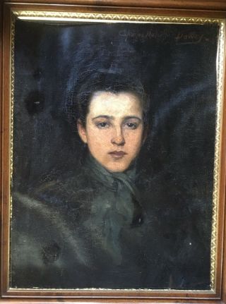 Antique Charles Melville Dewey Oil Painting Portrait Of Lady Wife Julia Henshaw