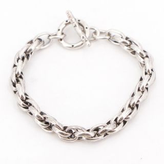 Vtg Sterling Silver - Mexico Taxco Twisted Chain Link 7.  75 " Toggle Bracelet 28g