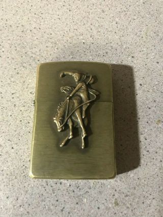 Vintage Zippo Brass Lighter Marlboro Man Cowboy Bucking Bronco