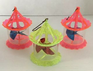 3 Vintage Plastic Birdcage Spinner Christmas Ornaments