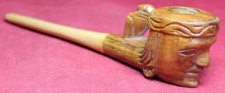 Hand Carved Indian Head Wood Smoking Pipe - Native American - Unsmoked - Vintage