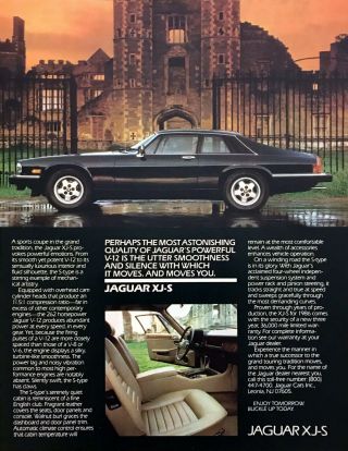 1986 Jaguar Xj - S Xjs Coupe Photo " V - 12 Runs Smooth & Silent " Vintage Print Ad