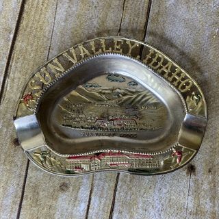 Sun Valley Lodge Idaho Souvenir Metal Tray Ashtray Painted Tin Gem State Flaw