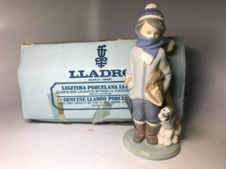 Vintage Lladro Porcelain Figurine Winter 5220 Boy & Dog W/ Box