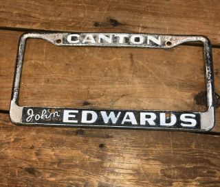 Vintage 1950s 1960s John Edwards Dealership License Plate Frame Canton Ohio