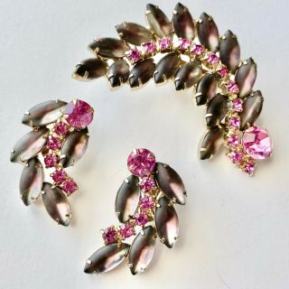 D&e Juliana Vtg Amethyst Givre Glass Flower Rhinestone Brooch & Earrings Set 116