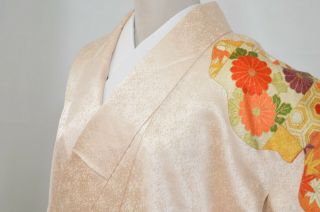 Vintage Silk Wedding Kimono:154cm Tall Embroidered Chrysanthemum/pine Tree@kb18