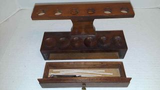 Vintage Wood Wooden Smoking Pipe Holder Stand Rack W/drawer For 6 Pipes 10x7 "