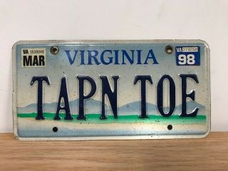 1998 Virginia Vanity License Plate Tapn Toe Dance Tap Dancing