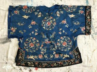 Antique Partial 19thC Chinese Embroidered Silk Robe Fine Floral Roundels Birds 2