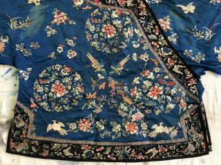 Antique Partial 19thC Chinese Embroidered Silk Robe Fine Floral Roundels Birds 3