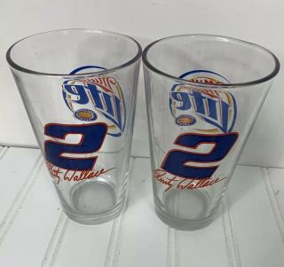 Set Of 2 Rusty Wallace Miller Lite Beer Glass Pint Nascar 2 Penske Racing