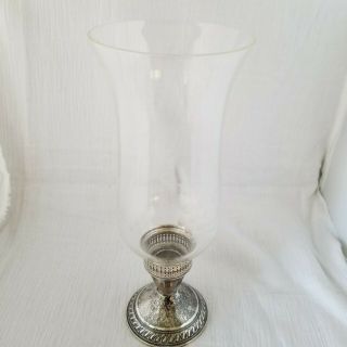 Vintage Duchin Sterling Silver Etched Glass Hurricane Candlestick Lamp