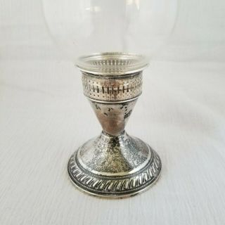 Vintage Duchin Sterling Silver Etched Glass Hurricane Candlestick Lamp 2