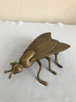 Vintage Brass Fly Bug Ashtray Cast Metal Hinged Ornate Insect