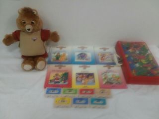 Vintage Talking Teddy Ruxpin Doll With 8 Books,  7 Tapes,  Clothes And Case 1985
