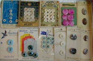 59 Vintage Mother Of Pearl Shell Buttons On Cards 3/8 " To 3/4 "