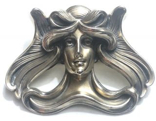 Antique William B Kerr Art Nouveau Sterling Silver Repousse Goddess Pin Brooch