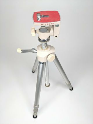Vintage Minette Metal Elevator Camera Tripod With Leather Case Made In Japan