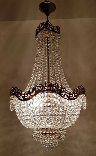 Antique Vintage Brass & Crystals French Large Chandelier Lighting Ceiling Lamp