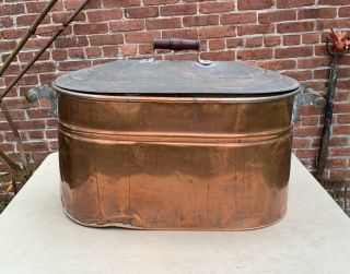 Large Antique Copper Boiler Pot Wood Handles