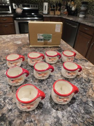 Vintage Mini Santa Cups Mugs Dexter Japan Lee Wards 1 3/8 " Tall 10 Cups