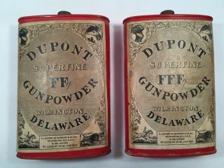 Two (2) Vintage Empty Dupont Gunpowder Tins Ff And Fff Both With A Paper Label