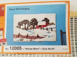 Vtg Bucilla Latch Hook Rug Canvas 26 " X 40 " Winter Morn No.  12005 Red Barn Scene