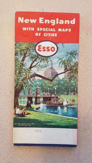 Vintage Fold Out Road Map - England With Cities - Esso Gasoline Dealers