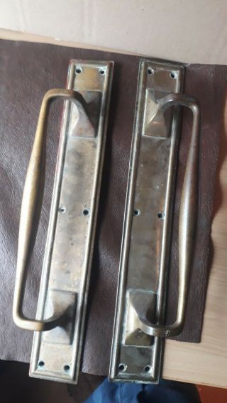 Pair Vintage Pull Door Handles Brass Large 15 ins Reclaimed Art Deco 2