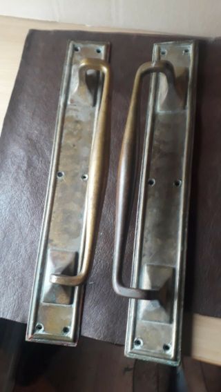 Pair Vintage Pull Door Handles Brass Large 15 ins Reclaimed Art Deco 3