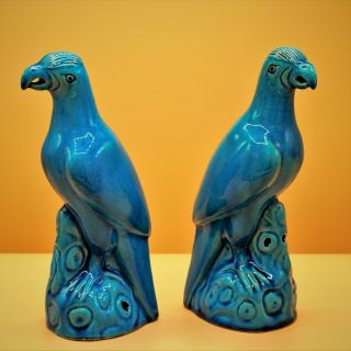 19th Century,  Large Chinese Antique Turquoise Glaze Porcelain Rock Birds