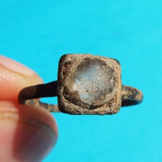 Ancient Medieval Bronze Ring Pirate Times 17th Century Old Antique White Stone