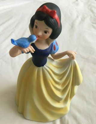 Disney Classic Snow White W/blue Bird Music Box Bisque Porcelain Vintage Figurin