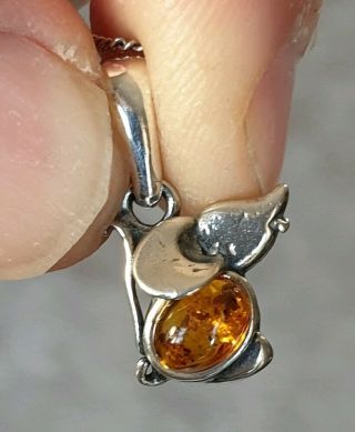 STUNNING VINTAGE ART DECO JEWELLERY REAL AMBER CABOCHON 925 SILVER NECKLACE 3