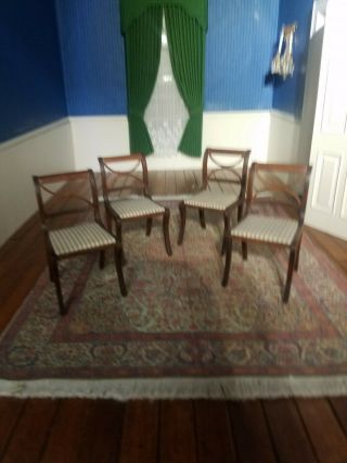 Set Of Four Roger Gutheil Dollhouse Miniature Dining Room Chairs