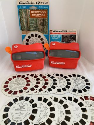 Vintage 2 Red Viewmaster 3d View - Master Viewer Toy With Slides