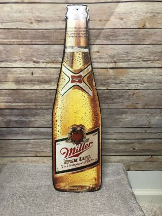 Large Vintage Miller High Life Draft Beer Bottle Shaped Metal Tin Sign 29 X 8.  5