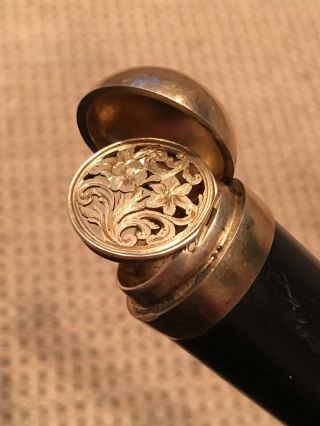 Rare Victorian Silver Gilt Vinaigrette Walking Stick / Cane Hm London 1861