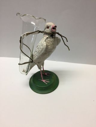 Vtg 1985 " Petites Choses " White Bird Figurine Round Brass Base